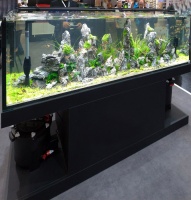 Стенд компании Hagen украшал большой аквариум с живыми растениями. На открытых пространствах тумбы - внешние фильтры Fluval FLUVAL FX4, уже хорошо зарекомендовавшие себя на рынке.