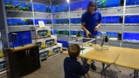 Специалист супермаркета "Аква Лого на ВДНХ" - Александр Тимошенко рассказывает и показывает из чего состоит аквариум.